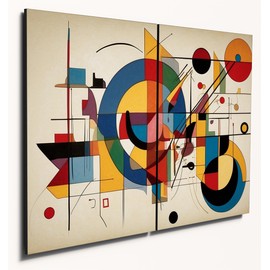 The Plum Penguin Kandinsky Style Abstract Wooden Wall Art - A4 Dual MDF Panels with Colourful Geometric Design Canvas Alternative 40 x 30cm