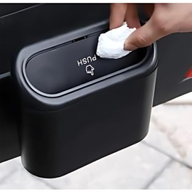 Oto Çöp Kovası Araç İçi Cöp Kutusu Ofis Cöp Kovası Portatif Taşınabilir Kapaklı Çöp Kutusu, Figiza, Siyah