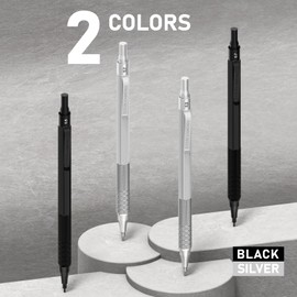 Four Candies 4PCS Metal Mechanical Pencils Set with Case, 0.5mm & 0.7 mm Artist Pencil with 8 Tubes (480PCS) HB Lead Refills, 3 Erasers,9 Eraser Refills For Writing Drafting, Drawing, Black&Silver