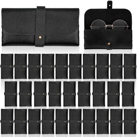 30 Pack Soft PU Leather Eyeglass Case, Universal Size Glasses Pouch for Sunglasses & Reading Glasses, Protective Travel Eyeglasses Sleeve with Button Closure Black