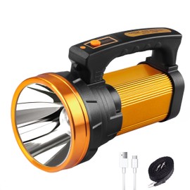 Super Bright Flashlight 1400LM 6800mAh Handheld Spotlight,50H Long Lasting Rechargeable Spotlight IP67 Waterproof Bright Flashlight Lightweight for Camping Hiking Boating(Aluminium head ring)