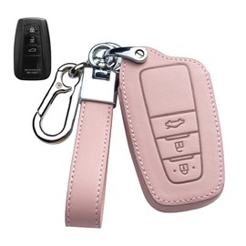 HIBEYO Smart Car Key Case Fits Toyota Protective Case Key Case Cowhide Leather Cover Keychain Fits Toyota Camry Corolla Avalon Prius C-HR RAV4 Remote Control Accessories Pink D