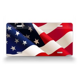 Wavy American Flag HD License Plate Patriotic Waving USA Flag Auto Tag