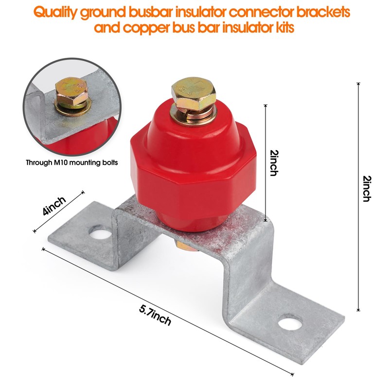 4PCS 2500V Standoff Insulators with Ground Bus Bar Mounting Brackets