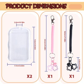Yitexin 2 Pieces Photocard Holder Keychain with Spring, Bell Star Wave Photo Card Holder, Cute ID Card Protector Transparent Creative Protective Sleeves for Bag Backpack Pockets Bus Pass (Pink, Black)