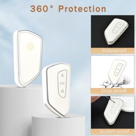 OFF WE GO OFF WE GO Autoschlssel Hlle mit Schlsselanh?nger Schlsselhlle Cover fr VW Golf 8 Seat Leon MK4 Tarraco Ateca Skoda Octavia Cupra 3 Tasten TPU Auto Schlssel Hlle Schlsselgeh?use,Wei? Silber