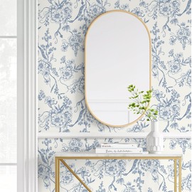 Toduso Peel and Stick Wallpaper Blue White Wallpaper Floral Contact Paper Removable Self Adhesive Wallpaper Leaf Boho Wallpaper for Walls Vinyl Rolls 16.1"x78.7"
