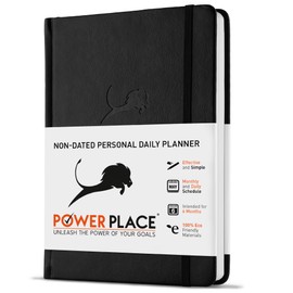 Daily Planner 2026, Calendar & Life Organizer to Improve Time-Management, Productivity & Happiness | Vegan Leather Hardcover Notebook with Blank Dates, Undated 6 Months Hourly Planner for Men & Women, 24 Hour Agenda (Black)