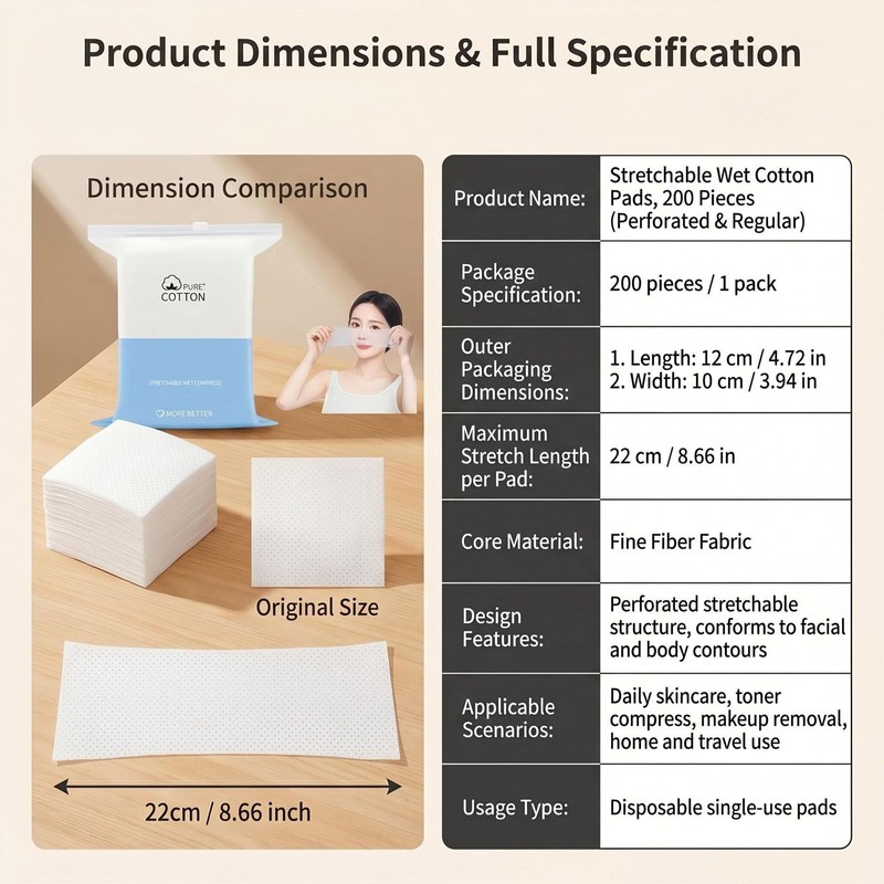 200Pcs Stretchable Makeup Wet Cotton Pads for Face Thin Makeup