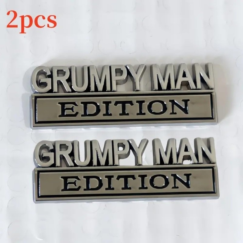 2PCS Metal Grumpy Man Edition Side Rear Front Emblem Badge