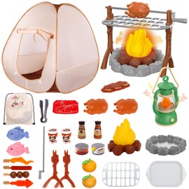 deAO Kids Camping Play Tent,Pop Up Play Tent Toy Set with Camping Tools,Play Food for Boys Girls Pretend Play Set for Toddler 3+ Year Old, Kids Indoor Outdoor Game