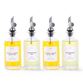 Molimoli Olive Oil Dispenser Bottle for Kitchen, Oil Dispenser w. Weighted Pourer, Glass Bottle Dispenser for Kitchen, Olive Oil Cruet, Glass Olive Oil Bottle | 350ml, Set of 4