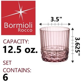 Bormioli Rocco America '20s Set Of 6 DOF Glasses, 12.5 Oz. Colored Crystal Glass, Lilac Rose, Made in Italy
