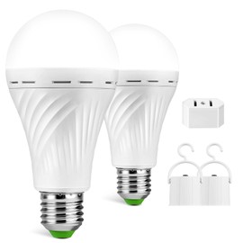 TFOI Rechargeable Emergency LED Light Bulbs, Light Up to 28 hrs, Battery Operated Light Bulb, Self-Charging Light Bulb 1500mAh Battery Backup Light Bulbs for Home Power Failure (E26 2 Pk Daylight)