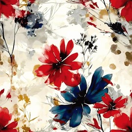 Akodm Large Red Floral Peel and Stick Wallpaper Bold Removable Self-Adhesive Contact Paper Boho Vinyl Thick Waterproof Renter Friendly Funky Flower Papel Tapiz para Pared 17.7"x124"