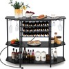 COSTWAY Wine Bar Cabinet, 3-Tier Liquor Cabinet with Power Outlets,