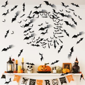 tgosomt - Decoración de pared de murciélagos 3D, 120 pegatinas de decoración de Halloween, impermeables, color negro, 4 tamaños para decoración de Hoom y habitación