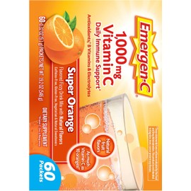 Emergen-C 1000mg Vitamin C Powder for Daily Immune Support Caffeine Free Vitamin C Supplements with Zinc and Manganese, B Vitamins and Electrolytes, Super Orange Flavor - 60 Count/2 Month Supply