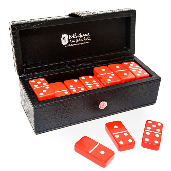 Flushing Meadows Double Six Red Professional Jumbo Size Tournament Dominoes Set with Spinners