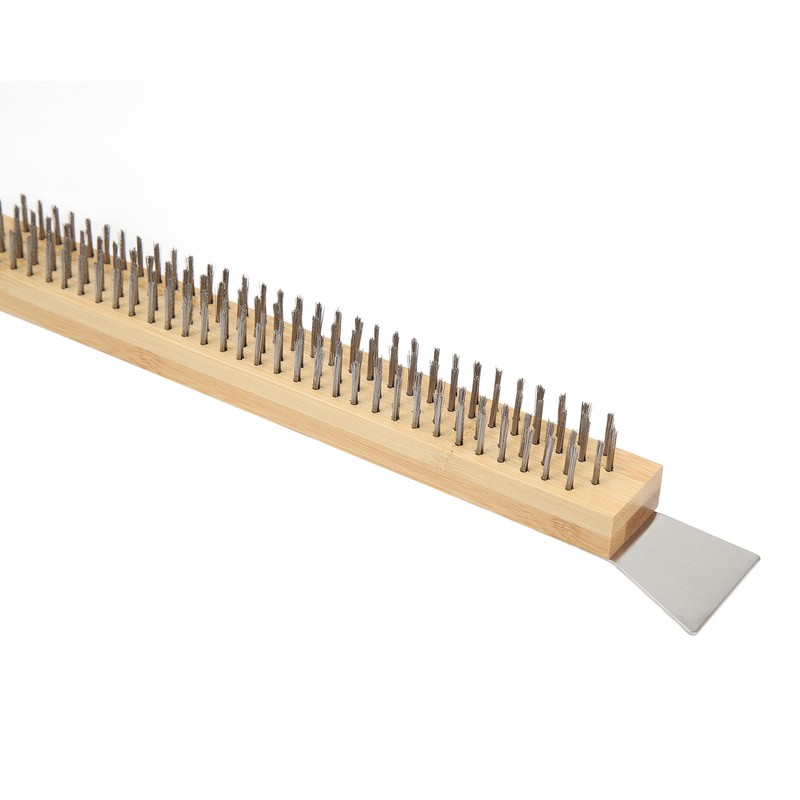 Long Pizza Oven Brush with Scraper Mounted Metal Bristles Pizza