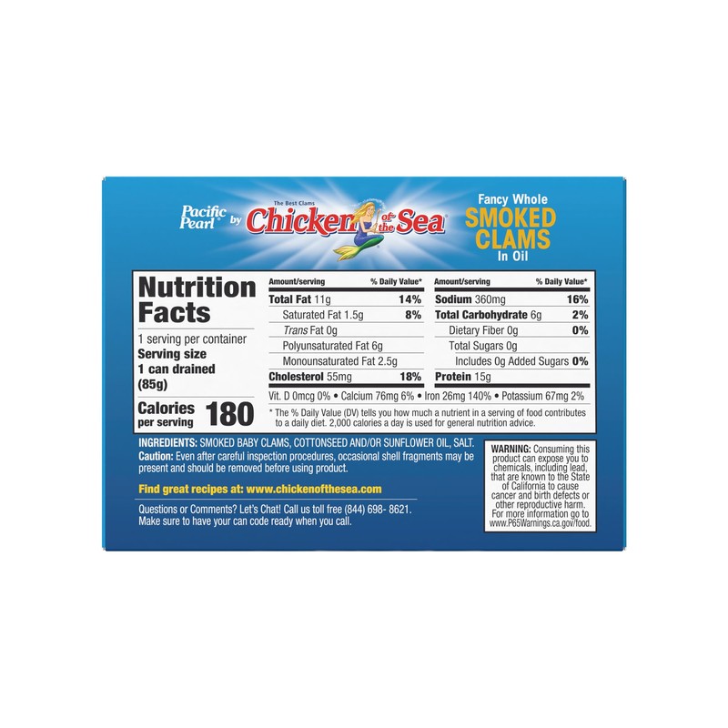 Pacific Pearl Fancy Whole Smoked Clams in Oil 3.75 oz