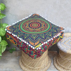 Mandala Mandala Barmeri Large Floor Pillow Cover Cushion Meditation Seating Ottoman Throw Cover Hippie Decorative Zipped Bohemian Pouf Ottoman Cases 24 " square (New blue, 16" Square)