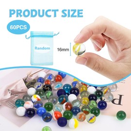 XOXVURI Pack of 60 Small Glass Marbles, Children's Marble Game, Colourful Marbles for Game Machine, Plant Decoration, Marble Run, Marble Runs, 16 mm
