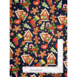 Fabric Traditions Christmas Gingerbread House Man Gold Glitter Cotton Fabric Traditions By Yard