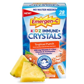Emergen-C Emergen-C Kidz Immune Plus Crystals, Stocking Stuffer, On-The-Go Immune Support Supplement with Vitamin C, Vitamin D, B Vitamins, Zinc and Manganese, Tropical Punch - 28 Stick Packs