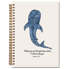 JINYO Whale Shark Christian Notebook for Women Men, Isaiah 43:2 Bible Journaling Notebook, Religious Prayer Journal for Woman, Church Notes Journal, Scripture Spiral Notebooks 5.5x8.3 Inch(Beige)
