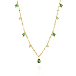 QueenBee 14K Gold Emerald Cubic Zirconia Pendant – Elegant Dainty Gemstone Drop Necklace for Women, Hypoallergenic Gold Chain, Perfect Valentine’s Day, Birthday, Bridesmaid, Mother’s Day Gift
