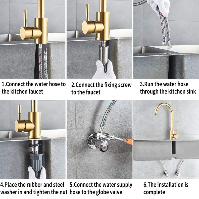 Kohonby Single Handle High Arc Brushed Gold Kitchen Faucet Stainless