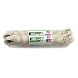 Everlast® 200 Feet Continuous Premium #8 Clothesline. Cotton with Reinforced Core. 1/4 Inch Diameter, Abrasion Resistant Clothes Line for Hanging and Drying Laundry. Made in USA