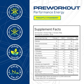 AN Performance Pre-Workout Powder Supplement for Men & Women | Energy Drink Mix with 300mg Caffeine + Beta Alanine + Citrulline | Third-Party Tested | Strawberry Pineapple | 30 Servings