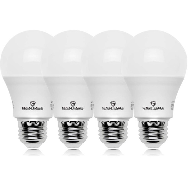 Great Eagle A19 LED Light Bulb, 9W (60W Equivalent), UL Listed, 2700K Warm White, dimmable, Standard Replacement (4 Pack)