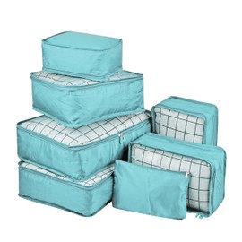 Vercord 7 Set Travel Packing Organizers Cubes Luggage Suitcase Organizer Bags Clothes Underwear Cube Shoe Pouch Pack Blue