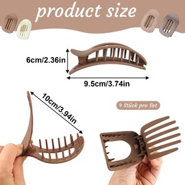 KLINNA Pack of 4 Flat Hair Clips, Flat Claw Clip for Women with Curved Design, Ideal for Lying and Driving, Strong Hold Side Hair Clip for Thick and Thin Hair (Neutral Mat)