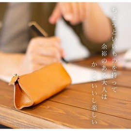 Dom Teporna Pen Case, Pencil Case, Genuine Leather, Slim, Stylish, Italian Leather, Smooth Zipper, Small, Fountain Pen, Stationery, black, Casual