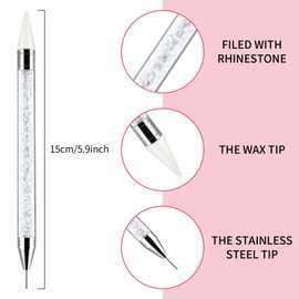 Acrylic Rhinestone Picker, Pack of 3 Wax Pens, Acrylic Handle, Double-Sided with 3 Additional Wax Tips, Nail Rhinestones Picker, Dual-Ended Wax Pen for Nails, Glitter Stones, Nail Art, DIY