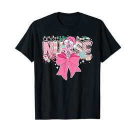 Coquette Nurse Christmas Nursing Pink Tone Bow Xmas Icons T-Shirt