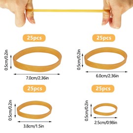 Pack of 100 Rubber Rings, Wide Yellow, Rubber Rings, 2.5/4/6/7 cm, Durable and Tear-Resistant Rubber, Reusable Household Rubber, Rubber Rings, Various Sizes, Wide Rubber Bands, for Household, Rubbish
