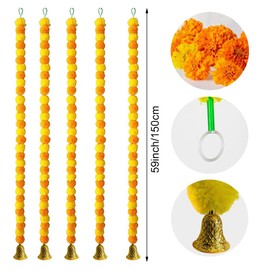 Marigold Garland for Decoration 5 Pcs of 5 feet Long Strands Artificial Marigold Flowers for Indian Pooja, Weddings, Diwali, Christmas & Event Decor