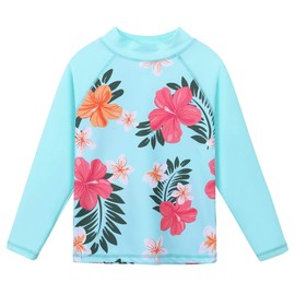 BAOHULU Girls Long Sleeve Swimsuit 3 Piece Bathing Suit UPF 50+UV Protective Beach Swimwear with Headband HS247_CyanFlower_10A