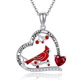 UCADRIT Cardinal Necklace 925 Sterling Silver Heart Pendant Red Cardinal Jewelry Present for Women