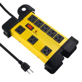 CCCEI Heavy Duty Surge Protector - 8 Outlet Power Strip with 1200 Joules, Metal with 6FT Extension Cord and Wide Spaced, Yellow