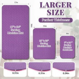 Drydiet 3 Pcs Sewing Machine Muffling Mat Sewing Machine Pedal Mat Sewing Machine Pad No Slip Rubber Stay in Place Machine Mats for Calms Vibration (Purple,14 x 9 in + 15 x 20 in + 17 x 36 Inches)