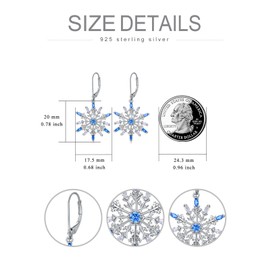Cargari Snowflake Earrings for Women 925 Sterling Silver Blue Snowflake Earrings Dangle Winter Womens Snowflake Earrings Christmas Earrings Jewelry Gifts for Women