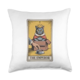 Cat Tarot Card The Emperor Cat In Box Lover Funny Cat Throw Pillow