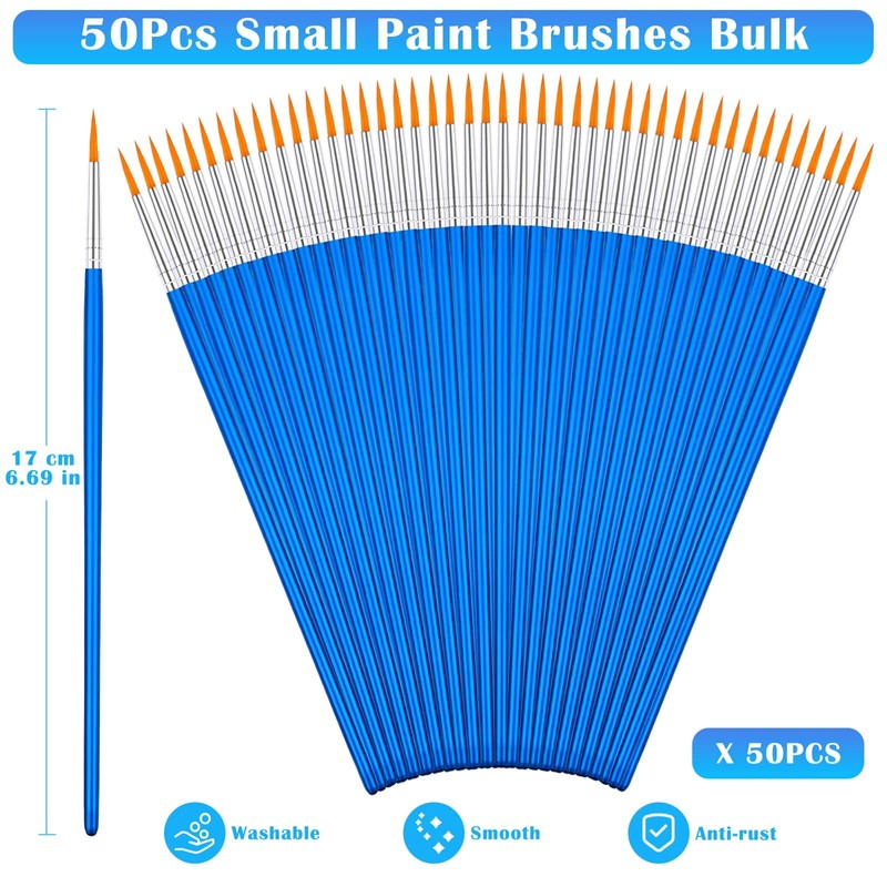 50Pcs Round Paint Brushes Bulk, Anezus Small Paint Brushes Classroom