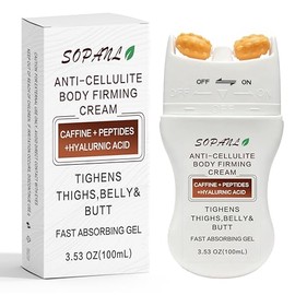 Crema para la celulitis para piernas, vientre y trasero – Gel de gelatina reafirmante con rodillo de masaje, fórmula tensora de cafeína y colágeno, su